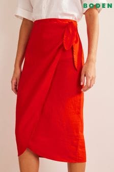 Boden Orange Boden Orange Wrap-Front Linen Midi Skirt (517839) | €63