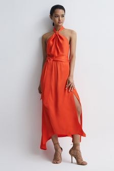 Reiss Orange Evelyn Fitted Halter Neck Midi Dress (518028) | $403