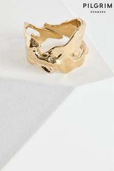 PILGRIM Gold Plated Compass Organic Shaped Ring Adjustable (518036) | $45