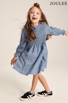 Joules Gracie Blue Floral Long Sleeve Shirred Dress (518062) | €35.95 - €39.95