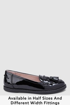 Black Patent Narrow Fit (E) School Leather Tassel Loafers (518306) | €20 - €25