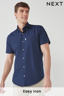 Navy Blue Regular Fit Short Sleeve Easy Iron Button Down Oxford Shirt (518467) | $25