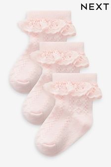 Pink Lace Baby Socks 3 Pack (0mths-2yrs) (518559) | 27 QAR