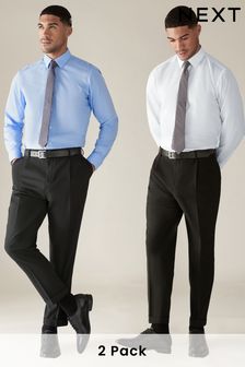 White/Blue Regular Fit Single Cuff Shirt And Tie Set 2 Pack (518873) | ₪ 165