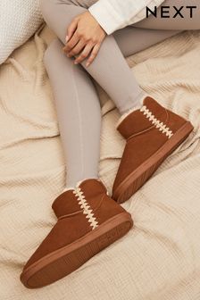 Chestnut Brown Suede Stitch Slipper Boots (518892) | €14.50