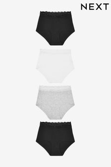 Monochrome Full Brief Lace Trim Cotton Blend Knickers 4 Pack (519376) | TRY 376