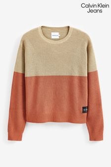 Brązowy chłopięcy sweter Calvin Klein Jeans w bloki kolorów (519388) | 237 zł