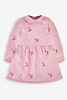 JoJo Maman Bébé Pink Mouse Girls' Embroidered Sweat Dress With Collar (519399) | €38