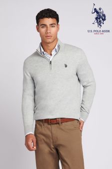 U.S. Polo Assn. Mens Grey Funnel Neck Quarter Zip Knit Sweatshirt (520063) | 92 €
