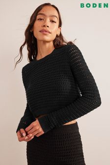 Boden Black Cropped Crochet Jumper (520274) | 128 €