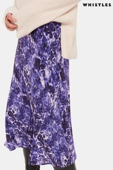 Whistles Purple Glossy Leopard Bias Skirt