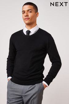 Black V-Neck Soft Touch Jumper (520444) | AED67
