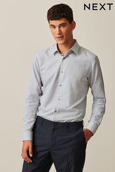 Light Grey Slim Fit Easy Care Textured Shirt (520469) | $40