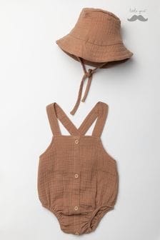 Little Gent Brown Textured Cotton 2-Piece Romper And Hat Set (520682) | ₪ 91