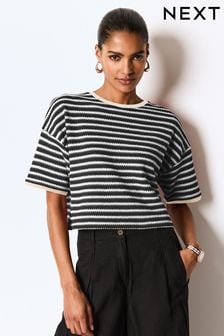 Black/White Mono Stripe Short Sleeve Heavyweight Crochet T-Shirt (520897) | 72 zł