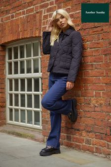 Another Sunday Diamond Quilted Padded Lightweight Jacket with Collar In Black (520902) | 322 QAR