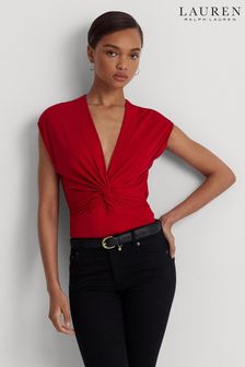 Lauren Ralph Lauren Red Twist Front Jersey Cap Sleeve Blouses (520978) | 312 zł