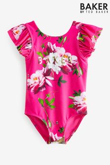Baker by Ted Baker Pink Floral Frilled Swimsuit (520993) | OMR14 - OMR17