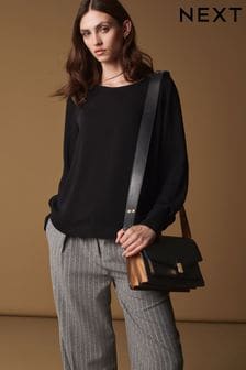 Black Premium Lightweight Long Sleeve Blouse (521511) | NT$2,420