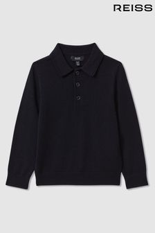 Reiss Navy Trafford Junior Merino Wool Polo Shirt (521630) | 260 SAR