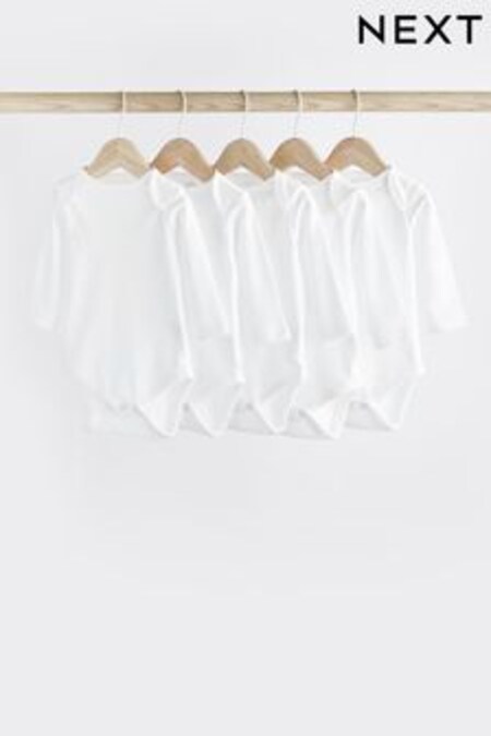 White White 5 Pack Essential Baby Long Sleeve Bodysuits (522046) | €13 - €16