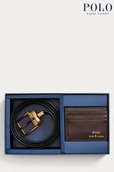 Brązowy skórzany zestaw podarunkowy Polo Ralph Lauren: pasek i etui na karty (522120) | 457 zł