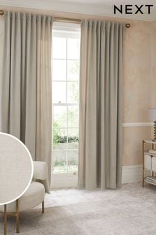 Pebble Natural Sumptuous Velvet Hidden Tab Top Lined Curtains (522445) | SGD 151 - SGD 352