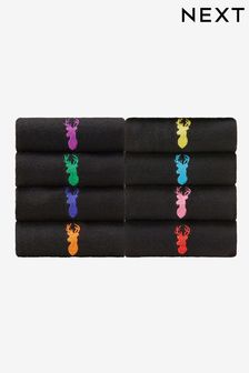 Černé s barevnými jeleny - Sada 8 ks - Ponožky s výšivkou jelena (522572) | 630 Kč