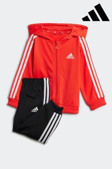 adidas Red/Black Essentials Shiny Hooded Tracksuit (522736) | CA$86