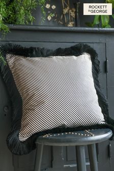 Rockett St George Sand Stripe Velvet Fringe Feather Filled Cushion (523449) | €54