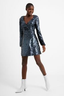 French Connection Bisma Seqin Wrap Silver Dress (523462) | ₪ 754