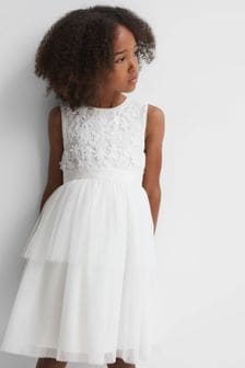 Reiss Ivory Rocha Junior Embellished Tulle Dress (523595) | AED612