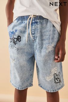 Albastru deschis - Pantaloni scurți din Denim cu model graffiti (3-16ani) (523609) | 108 LEI - 149 LEI