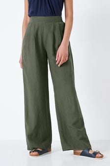 Crew Clothing Company - Groene linnen relaxed-fit casual broek (523836) | €53