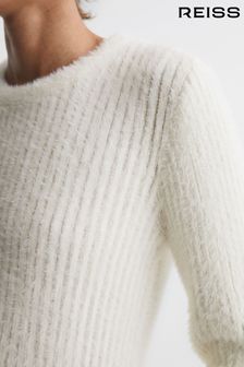 Reiss Ivory Iris Ribbed Fluffy Crew Neck Jumper (524291) | AED1,066