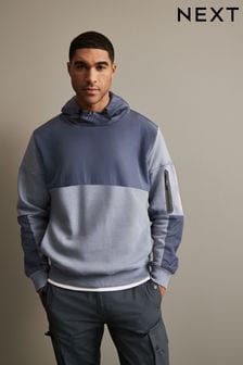 Blue Nylon Panel Hoodie (525386) | $59