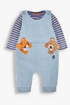 Marl Albastru Tiger &Bear - Set salopetă de blugi cu aplicații urs și Dungă Pentru băieți JoJo Maman Bébé (525565) | 158 LEI
