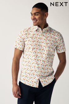 White/Multicoloured Cocktail Regular Fit Printed Short Sleeve Shirt (526598) | €46