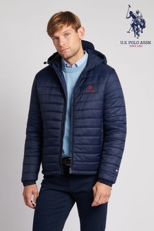 U.S. Polo Assn. Mens Blue Hooded Quilted Coat (526601) | €56