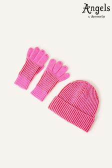 Accessorize Girls Pink Hat and Gloves Set