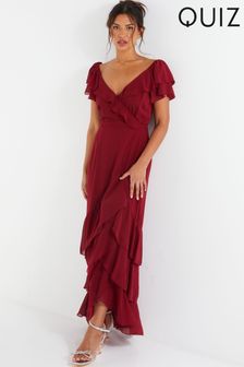 Quiz Red Chiffon Frill Maxi Dress (526879) | LEI 298