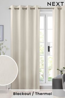 Ivory White Cotton Blackout/Thermal Eyelet Curtains