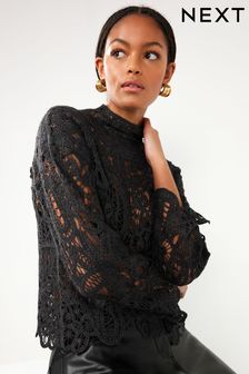 Charcoal Grey Crochet Knitted High Neck Jumper (527699) | $70