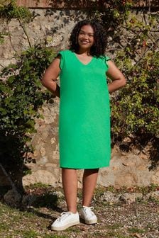 Live Unlimited Curve Green Frill Sleeve Slub Dress (527759) | €38