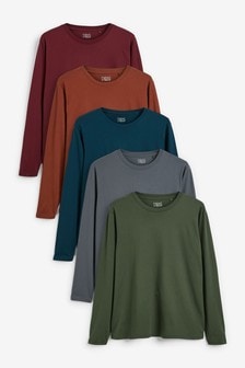 Long Sleeve Crew Neck T-Shirts 5 Pack