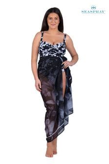 Seaspray Amalfi 花卉流蘇飾邊黑色海灘長罩衫裙 (528615) | NT$1,870