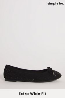 Simply Be Black Extra Wide Fit Heat Seal Embellished Ballerinas (528618) | €27