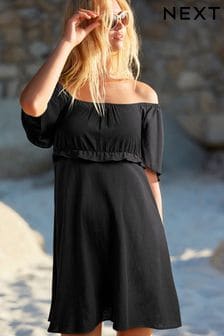 Black Flutter Sleeve Summer Mini Dress (528628) | KRW48,500