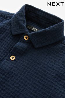 Темно-синий - Текстурированная рубашка с коротким рукавом (3-16 лет) (528902) | €17 - €25