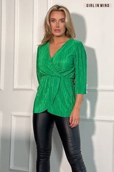 Girl In Mind Green Kamari Plisse Wrap Front Top (529795) | ₪ 171